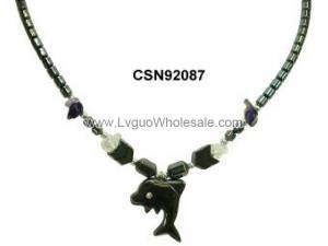 Hematite Dolphin Pendant Beads Stone Chain Choker Fashion Women Necklace